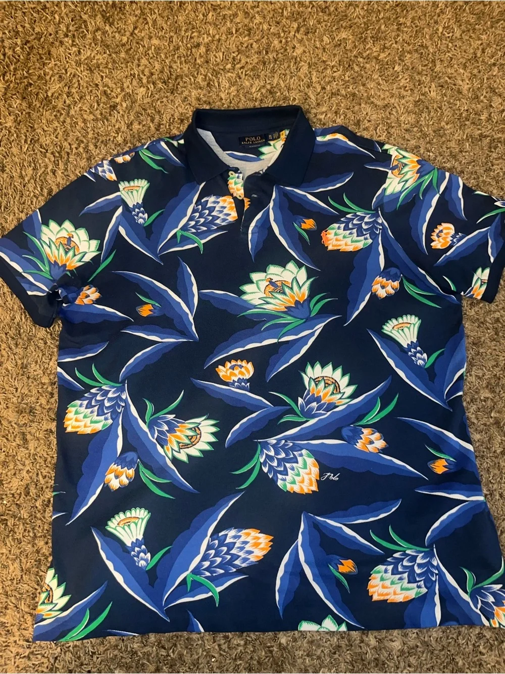 Ralph Lauren Navy Blue Floral-Print Polo
